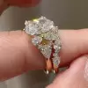 2.5ct Oval Cut Gold Tone Cluster Tiara Bridal Ring Set