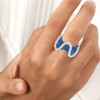 6ctw White and Blue Sapphire Paved Wave Cocktail Ring