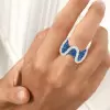 6ctw White and Blue Sapphire Paved Wave Cocktail Ring