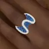 6ctw White and Blue Sapphire Paved Wave Cocktail Ring