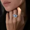 3ctw White and Blue Sapphire Art-deco Engagement Ring