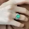 3ct Oval Cut Emerald Multicolor Sapphrie Paved Cocktail Ring
