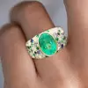 3ct Oval Cut Emerald Multicolor Sapphrie Paved Cocktail Ring