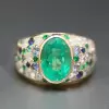 3ct Oval Cut Emerald Multicolor Sapphrie Paved Cocktail Ring