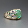 3ct Oval Cut Emerald Multicolor Sapphrie Paved Cocktail Ring