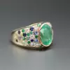 3ct Oval Cut Emerald Multicolor Sapphrie Paved Cocktail Ring