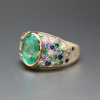 3ct Oval Cut Emerald Multicolor Sapphrie Paved Cocktail Ring