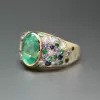3ct Oval Cut Emerald Multicolor Sapphrie Paved Cocktail Ring