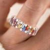 4ctw Baguette Cut Rainbow Sapphrie Eternity Ring