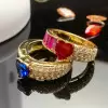 2.5ctw Heart Cut Blue Sapphire and Ruby Stackable Ring Set
