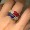 2.5ctw Heart Cut Blue Sapphire and Ruby Stackable Ring Set
