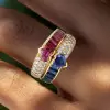 2.5ctw Heart Cut Blue Sapphire and Ruby Stackable Ring Set