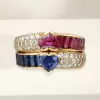 2.5ctw Heart Cut Blue Sapphire and Ruby Stackable Ring Set