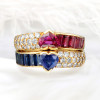 2.5ctw Heart Cut Blue Sapphire and Ruby Stackable Ring Set