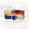 2.5ctw Heart Cut Blue Sapphire and Ruby Stackable Ring Set