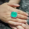 20ct Cushion Cut Emerald Halo Flush Set Cocktail Ring