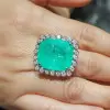 20ct Cushion Cut Emerald Halo Flush Set Cocktail Ring