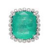 20ct Cushion Cut Emerald Halo Flush Set Cocktail Ring