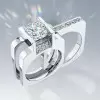 3ct Round Cut Modern Style Square Wedding Ring Set
