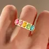 3.7ctw Oval Cut Multicolor Sapphire Five Stone Promise Ring