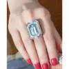 6ct Emerald Cut Aquamarine Vintage Halo Cocktail Ring