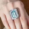 6ct Emerald Cut Aquamarine Vintage Halo Cocktail Ring