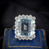 14ct Halo Emerald Cut Aquamarine Vintage Cocktail Ring