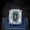 14ct Halo Emerald Cut Aquamarine Vintage Cocktail Ring