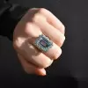 14ct Halo Emerald Cut Aquamarine Vintage Cocktail Ring