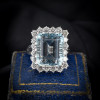 14ct Halo Emerald Cut Aquamarine Vintage Cocktail Ring