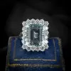 14ct Halo Emerald Cut Aquamarine Vintage Cocktail Ring