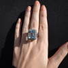 14ct Halo Emerald Cut Aquamarine Vintage Cocktail Ring