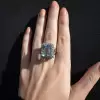 14ct Halo Emerald Cut Aquamarine Vintage Cocktail Ring