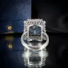 14ct Halo Emerald Cut Aquamarine Vintage Cocktail Ring