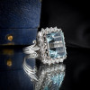 14ct Halo Emerald Cut Aquamarine Vintage Cocktail Ring