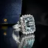 14ct Halo Emerald Cut Aquamarine Vintage Cocktail Ring
