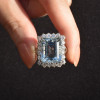 14ct Halo Emerald Cut Aquamarine Vintage Cocktail Ring