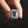 14ct Halo Emerald Cut Aquamarine Vintage Cocktail Ring