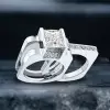 4.2ct Princess Cut Modern Style Square Wedding Ring Set