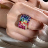 20ctw Allover Asscher Cut Multicolor Sapphire Bold Rainbow Cocktail Ring