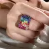 20ctw Allover Asscher Cut Multicolor Sapphire Bold Rainbow Cocktail Ring