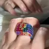 20ctw Allover Asscher Cut Multicolor Sapphire Bold Rainbow Cocktail Ring