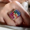 20ctw Allover Asscher Cut Multicolor Sapphire Bold Rainbow Cocktail Ring
