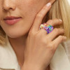 20ctw Allover Asscher Cut Multicolor Sapphire Bold Rainbow Cocktail Ring
