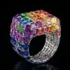 20ctw Allover Asscher Cut Multicolor Sapphire Bold Rainbow Cocktail Ring