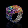 20ctw Allover Asscher Cut Multicolor Sapphire Bold Rainbow Cocktail Ring