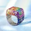 20ctw Allover Asscher Cut Multicolor Sapphire Bold Rainbow Cocktail Ring