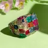 18ctw Emerald Cut Multicolor Sapphire Allover-set Cocktail Ring