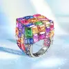 18ctw Emerald Cut Multicolor Sapphire Allover-set Cocktail Ring