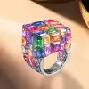 18ctw Emerald Cut Multicolor Sapphire Allover-set Cocktail Ring
